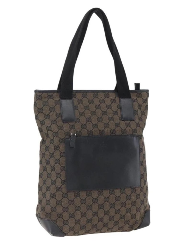 Gucci Gg Canvas Tote Bag Black Silver 019 0401 Auth Ep13216